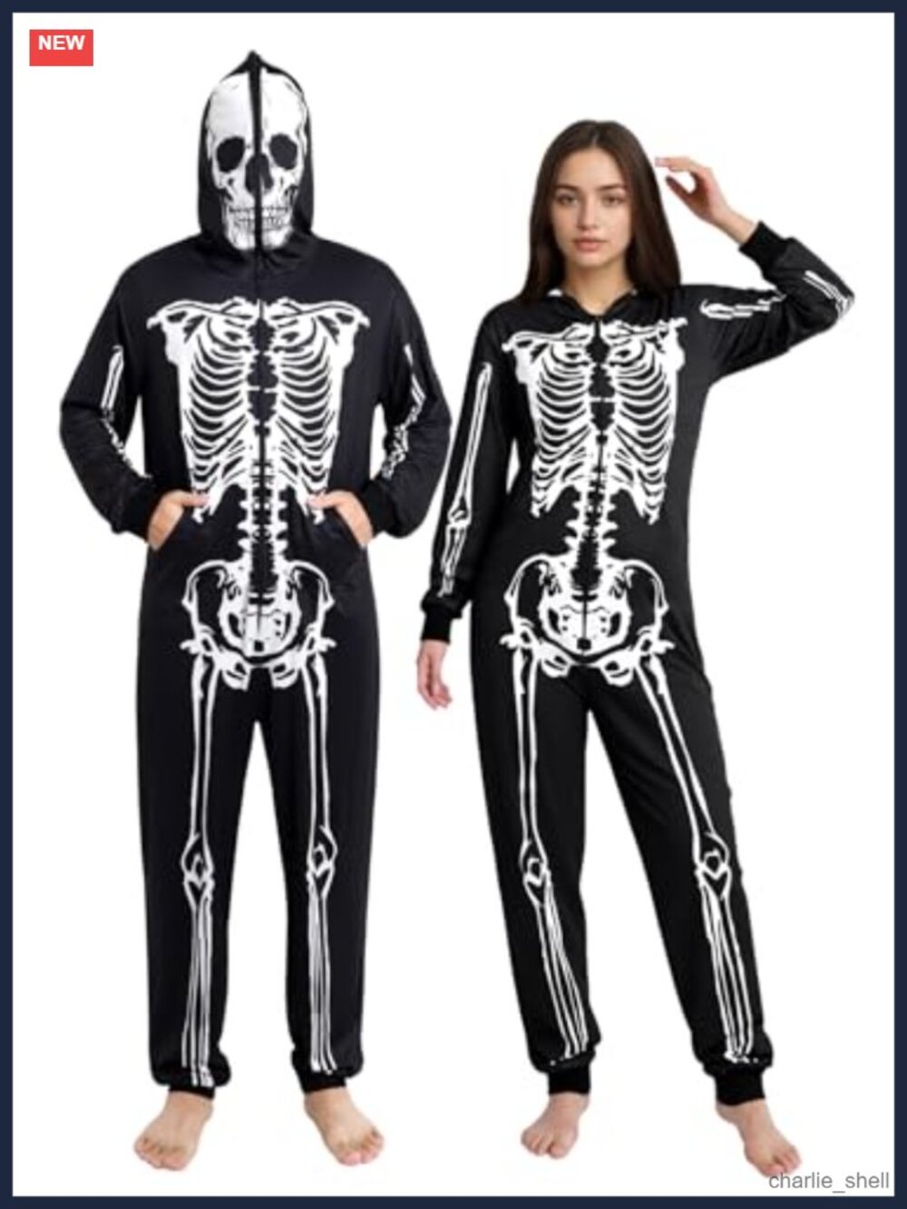 Halloween Skeleton Costume Adult One Piece Jumpsuit Hooded Pajamas Cosplay